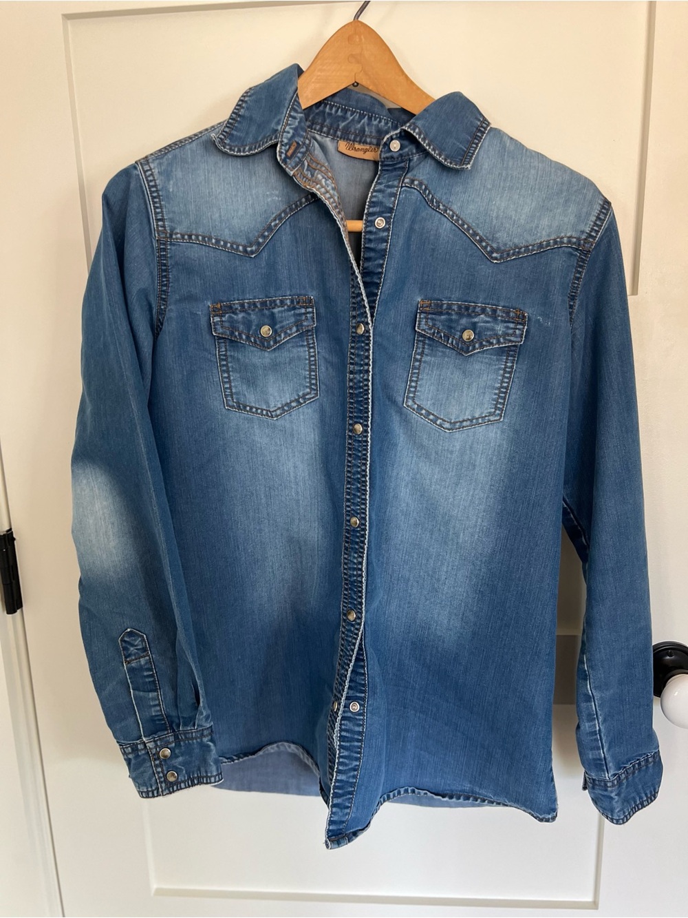 Wrangler Snap Button Blue Denim Shirt